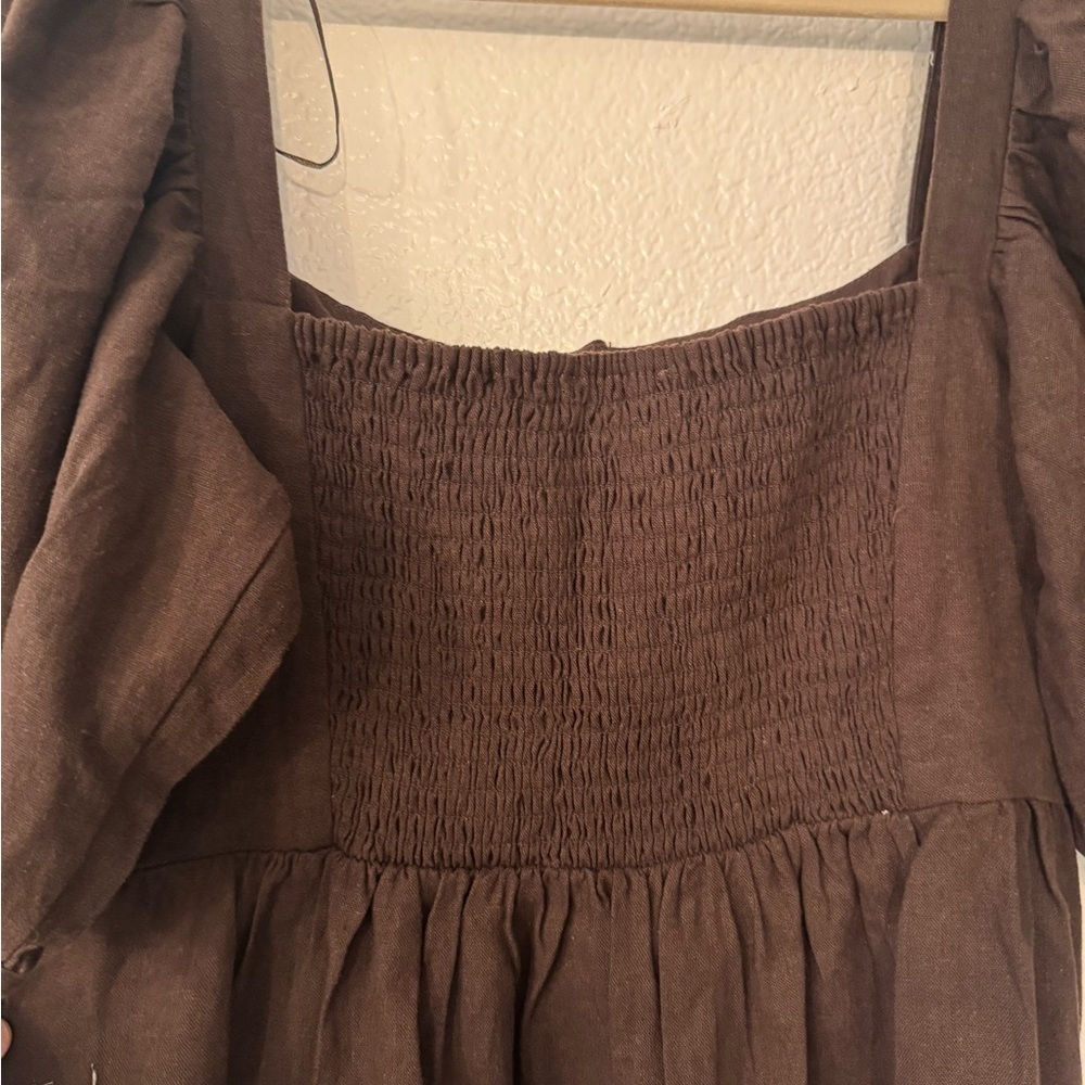 House of Harlow 1969 Chocolate Brown Tiered Babydoll Mini Dress Square Neck - Picture 8 of 8